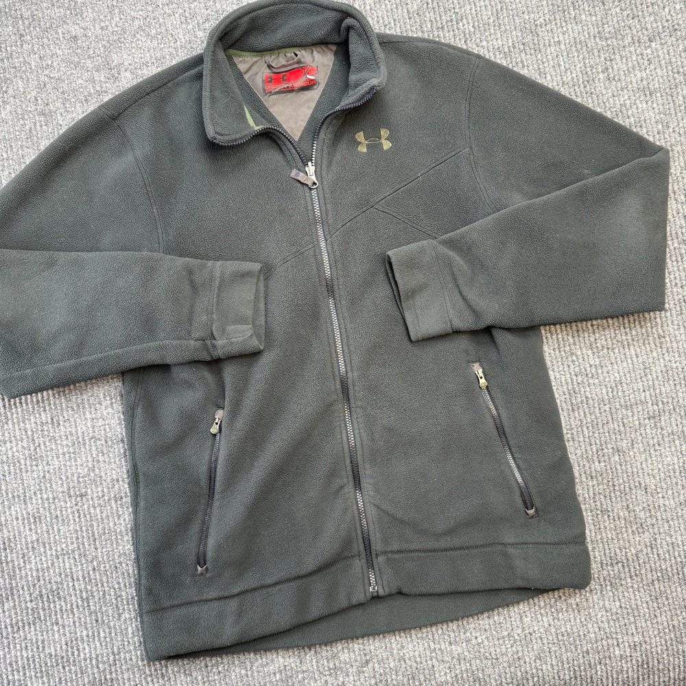Under Armour Jacket Mens Large Gray Fleece Full Zip Pockets Outdoors Casual Work
